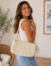Elegante bolso de hombro hecho a mano en la India viral marfil perla y concha de Cowrie con cuentas