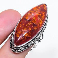 Anillo ajustable vintage de plata de ley 925 hecho a mano con piedras preciosas de ámbar amarillo Z729