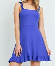 Minivestido para mujer sin mangas ajustado y acampanado azul