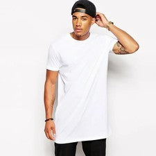 Camiseta de algodón extra larga para hombre Hip Hop Longline camiseta informal de gran tamaño blanca