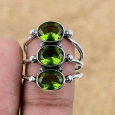Anillo de plata esterlina 925 con piedras preciosas de peridoto hecho a mano joyería regalo para esposa