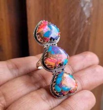 Anillo de piedras preciosas turquesa cobre rosa plata de ley 925 hecho a mano anillo de regalo MK*