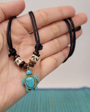 Dije Tortuga Marina Azul Turquesa con Cordón Negro Gargantilla Collar Turquesa Tortuga