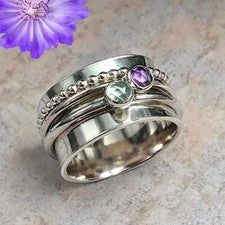 Hermoso anillo giratorio hecho a mano de amatista de plata de ley 925 para regalo