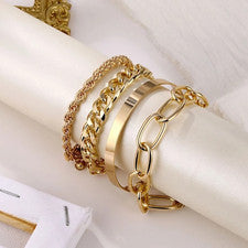 Juego de 4 pulseras chapadas en oro cadena cuerda, cadena clip cadena cubana, juego en forma de C