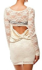 Sexy Miss Mujer Mini Vestido Elegante Encaje Lazo de Satén 34/36/38 Beige Top