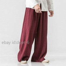 Pantalones sueltos de lino y algodón para hombre Kung Fu Tai Chi estilo chino pantalones de pierna ancha