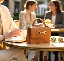 Bolso Cartera de Cuero Italiano Genuino - Marrón Ceniza Bolso de Mano para Mujer, Elegante Cartera