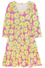 Vestido para mujer - Vestido estampado amarillo rosa - Vestido midi - Grande - Jersey de algodón