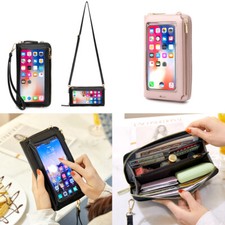 Mujeres Pantalla Táctil Muñequera Bolso de Mano RFID Cartera Bandolera Teléfono Celular Bolso