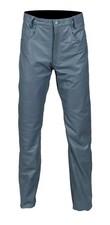 Pantalones de mezclilla de cuero genuino para hombre estilo 5 bolsillos gris moto
