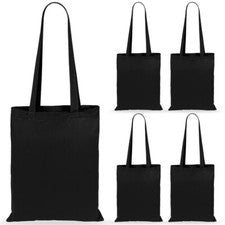 5 X BOLSOS DE HOMBRO DE COMPRAS DE ALGODÓN NEGROS ECOLÓGICOS LISOS - Bolso artesanal