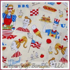 BonEful Tela FQ Algodón Edredón Patriótico Bandera Americana Picnic Retro Helado EE. UU.