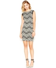 Vestido Vaina Bar III Para Mujer Plisado Jacquard Estampado Chevron Negro Multi M