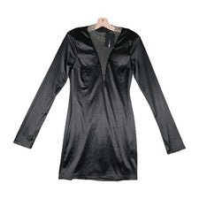 Moda Nova Nuevo Con Clase Negro Satinado Mini Vestido Estrás Para Mujer Talla Grande
