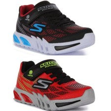 Skechers Flex Glow Elite Tejeado Superposición de Luz Niños Entrenador Negro Rojo Reino Unido 1-14
