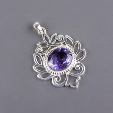Colgante de plata de ley 925 con piedras preciosas de iolita azul hecho a mano joyería regalo para