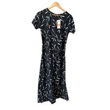 Vestido Largo Manga Corta Diseño Hoja Blanco Negro Colección Prianka Nuevo con Etiquetas Talla M