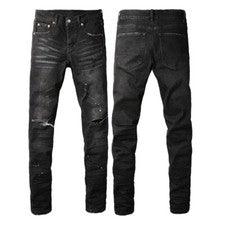 Vaqueros negros marca para hombre personalidad moda punto blanco talla 28-40