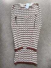 Vestido In The Style Marrón a Rayas Manga Acampanada Crochet Para Mujer Talla UK 6-8 NUEVO CON ETIQUETAS