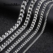 Gargantilla collar cadena cubana bordillo acero inoxidable plata 16-36 pulgadas joyería LO ÚLTIMO