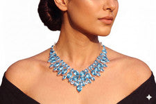 Collar Aguamarina Azul Plata de Ley 925 Piedras Preciosas Hecho a Mano Joyería S-18"