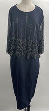 Vestido Textport Para Mujer Manga Larga Cuello Redondo Azul Marino Color Línea A Cuentas Talla 46