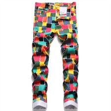 Pantalones con impresión digital para hombre calce ajustado pantalones florales moda pantalones elásticos informales