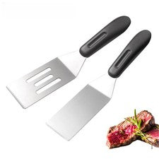 Juego de 2 espátulas de acero inoxidable inclinadas para borde para huevos de panqueques