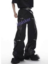 Pantalones de cuero informales acampanados anchos de pierna recta para hombre Pantalones estilo americano geniales
