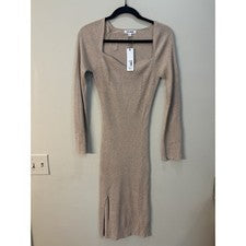 Vestido Steve Madden Ginette Para Mujer Pequeño Beige Abertura Lateral Cuello Corazón Acanalado
