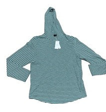 Camisa con Capucha Vince Para Hombre Talla L Rayas Finas Algodón Slub Verde Manga Larga Nueva con Etiquetas