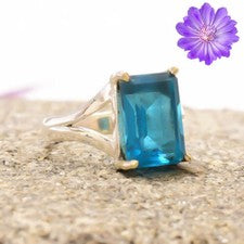Anillo de joyería hecho a mano de plata de ley 925 con piedras preciosas de topacio azul regalo para
