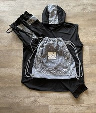 JD Moda Hombres Negro Gris Bandana Ribete Camiseta sin Mangas Sudadera con Capucha/Pantalón de Correr Conjunto