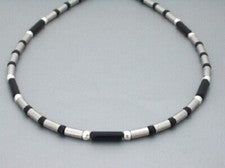 Collar de acero inoxidable collar mujer hombre con ónix negro plata bola bicolor