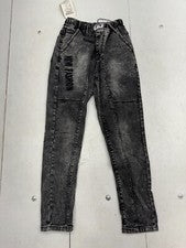 Pantalones de mezclilla Yuxuan negros lavados con ácido cintura elástica para hombre talla 36