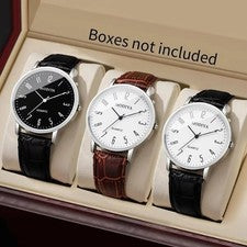 Juego de 3 piezas de relojes de cuarzo con esfera árabe para hombre negocios informales correa de cuero muñeca