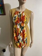 Vestido Para Mujer Amarillo Floral Poliéster Informal Verano Plisado Cremallera Mini Talla S