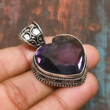Hermoso colgante de joyería de plata esterlina maciza 925 hecho a mano con piedras preciosas de amatista