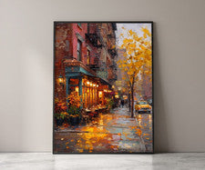 Póster de paisaje urbano, arte de pared de café de otoño, impresión de decoración callejera de Nueva York, arte para el 