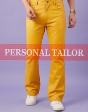 Pantalón de mezclilla de cuero de cordero amarillo genuino para hombre estilo bootcut pantalón 5 bolsillos