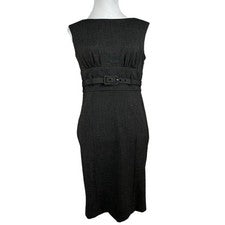 Vestido Vaina Adrienne Vittadini Para Mujer MIDI con Cinturón Gris Negro Talla 6 NUEVO