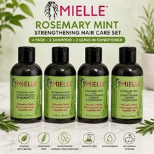 Mielle Rosemary Mint Cuidado del Cabello Set de Viaje Paquete de 4 Champú y Acondicionador Sin Enjuague