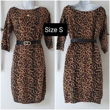 Mujer Moda Vestido-Suéter Cuello Redondo Hasta la Rodilla Bodycon Guepardo Talla S NUEVO