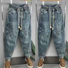 Moda Para hombres Pantalones de mezclilla rectos Pantalones de mezclilla con cordón Sueltos Retro Informales Pantalones