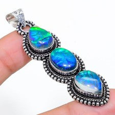 Colgante de joyería de plata de ley 925 hecho a mano con piedras preciosas de ópalo triplete tamaño 2,5"