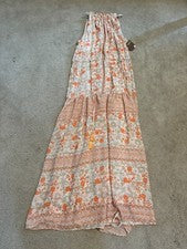 Maxi Vestido Taylor Para Mujer Talla 14 Naranja Azul Paisley Halter Cuello Forrado Nuevo con Etiquetas Maxi