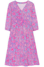 Vestido para mujer - Vestido estampado azul púrpura - Vestido midi - Grande - Jersey de algodón