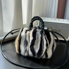 100 % piel de visón para mujer Moda Bolso a rayas Mujeres Bolsos de mano Bolsos de noche Regalo de Navidad