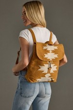 Mochila Tejida Boho Patrón Azteca Camello Crema Bolso de Viaje Hecho a Mano Estilo Mochila de Día